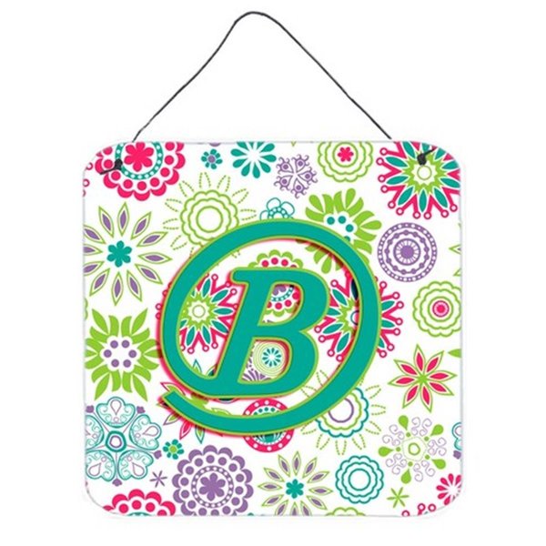 Micasa Letter B Flowers Pink Teal Green Initial Wall and Door Hanging Prints MI729916